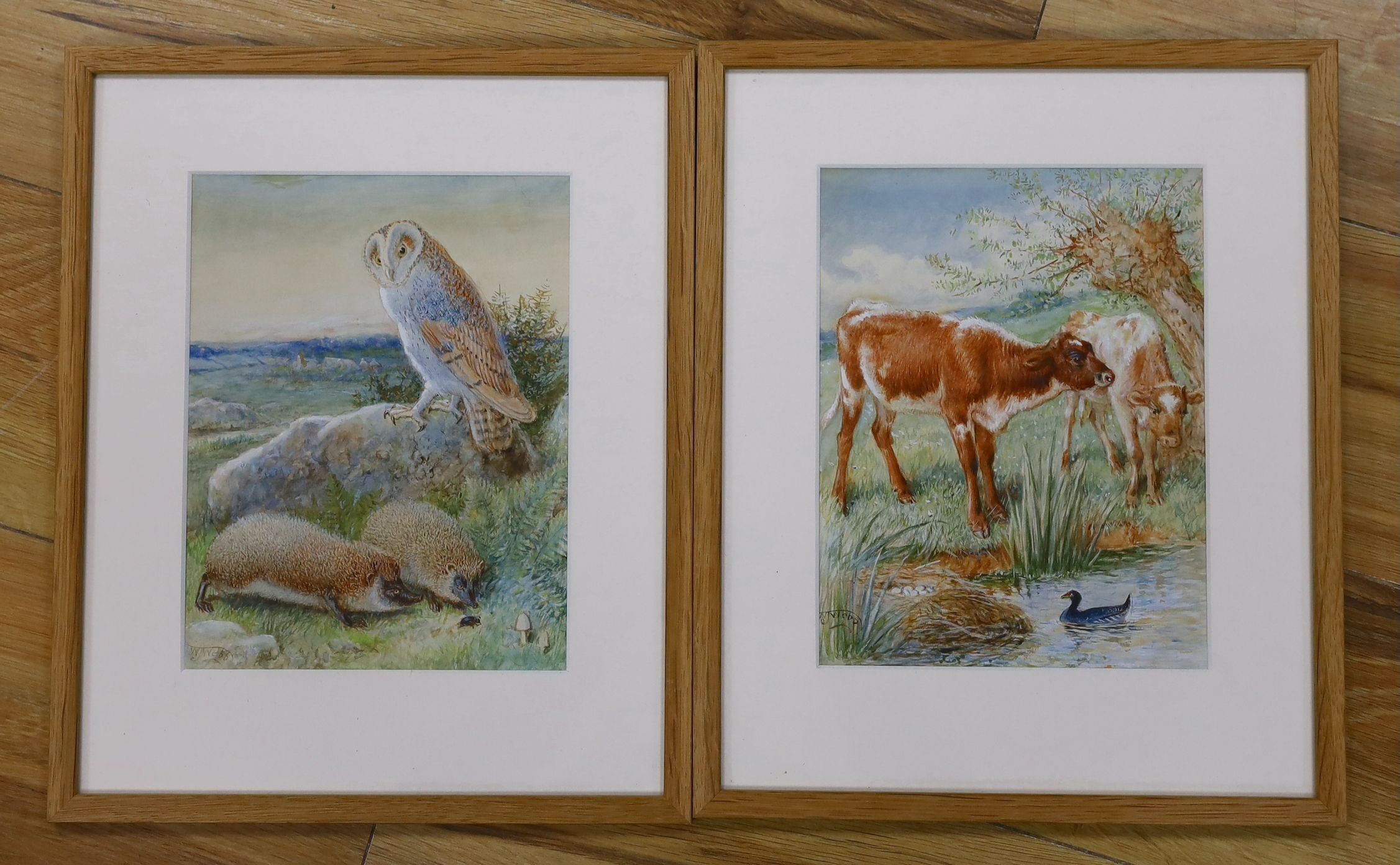 William James Webb (1817-1904), pair of watercolours, 'Summertime' and 'After Sunset', signed, 23 x 18cm